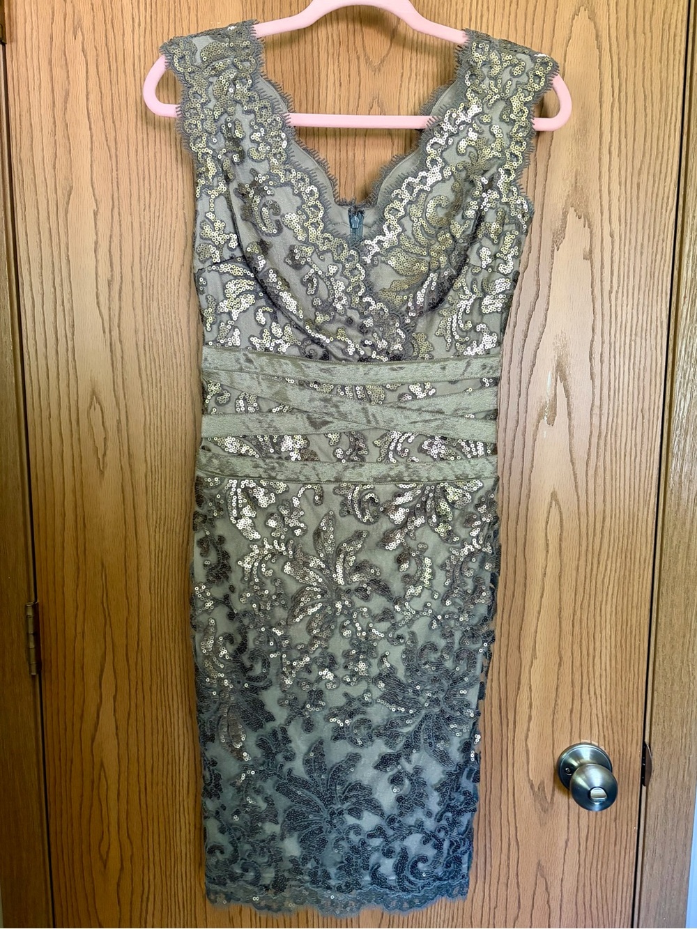 Tadashi Shoji Embellished Metallic Lace Sheath Dress